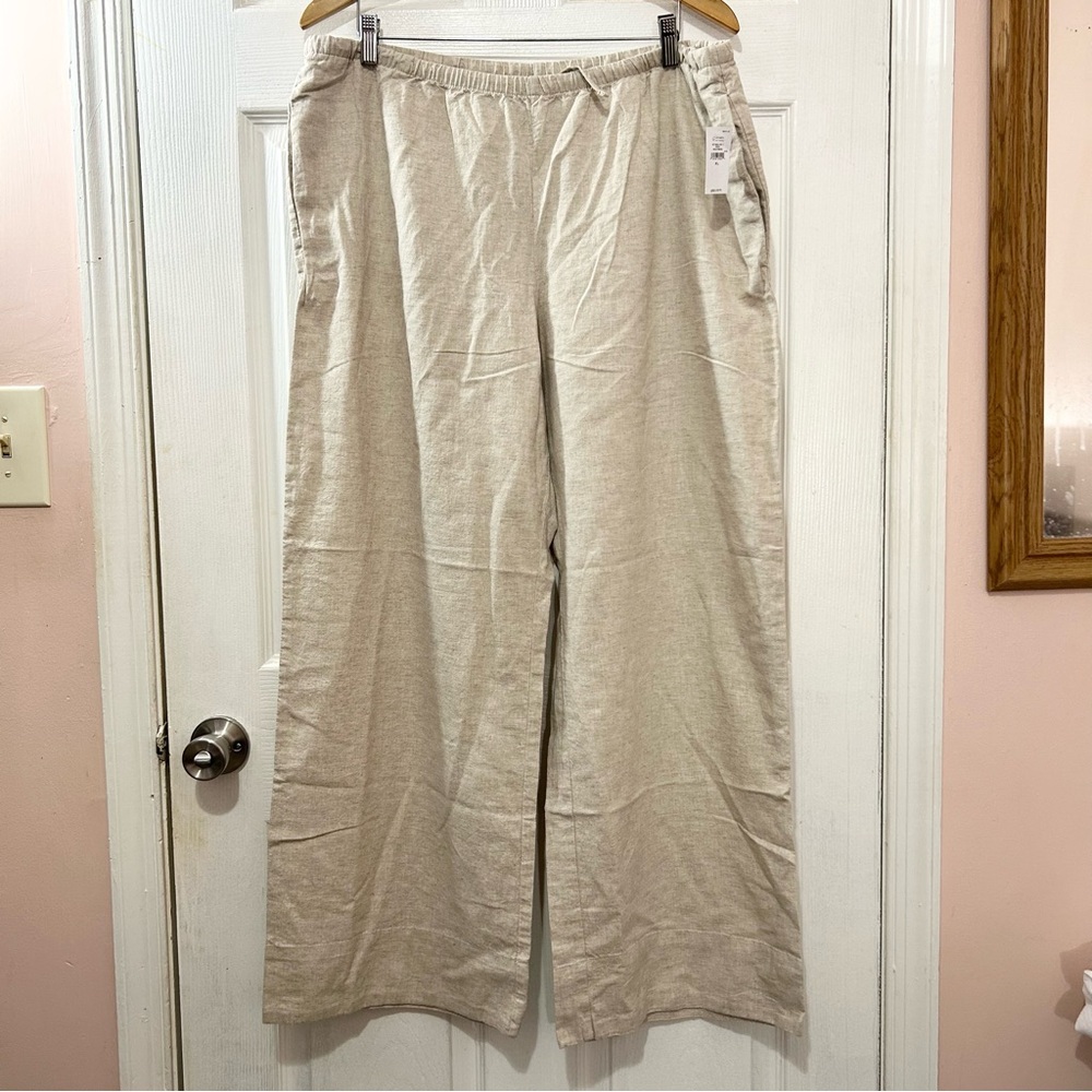 GAP Women's Linen Blend Flax Beige Wide-Leg Drawstring Pants Pockets. NWT. Sz XL - Picture 3 of 10